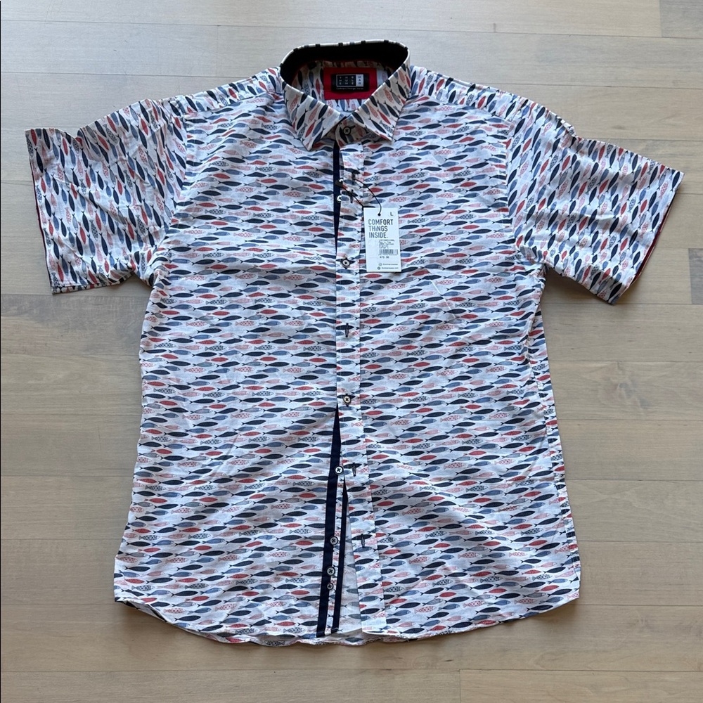 NWT The Humble Man small fishes short sleeve shirt